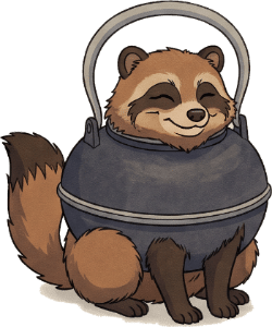 A badger in an iron kettle, hero of “The Badger Tea-Kettle”