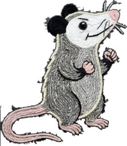 An opossum, hero of “Opossum Brings Fire”