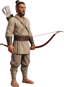 The archer with a red bow and a quiver of white arrows, hero of “The Archer and the Ten Suns”